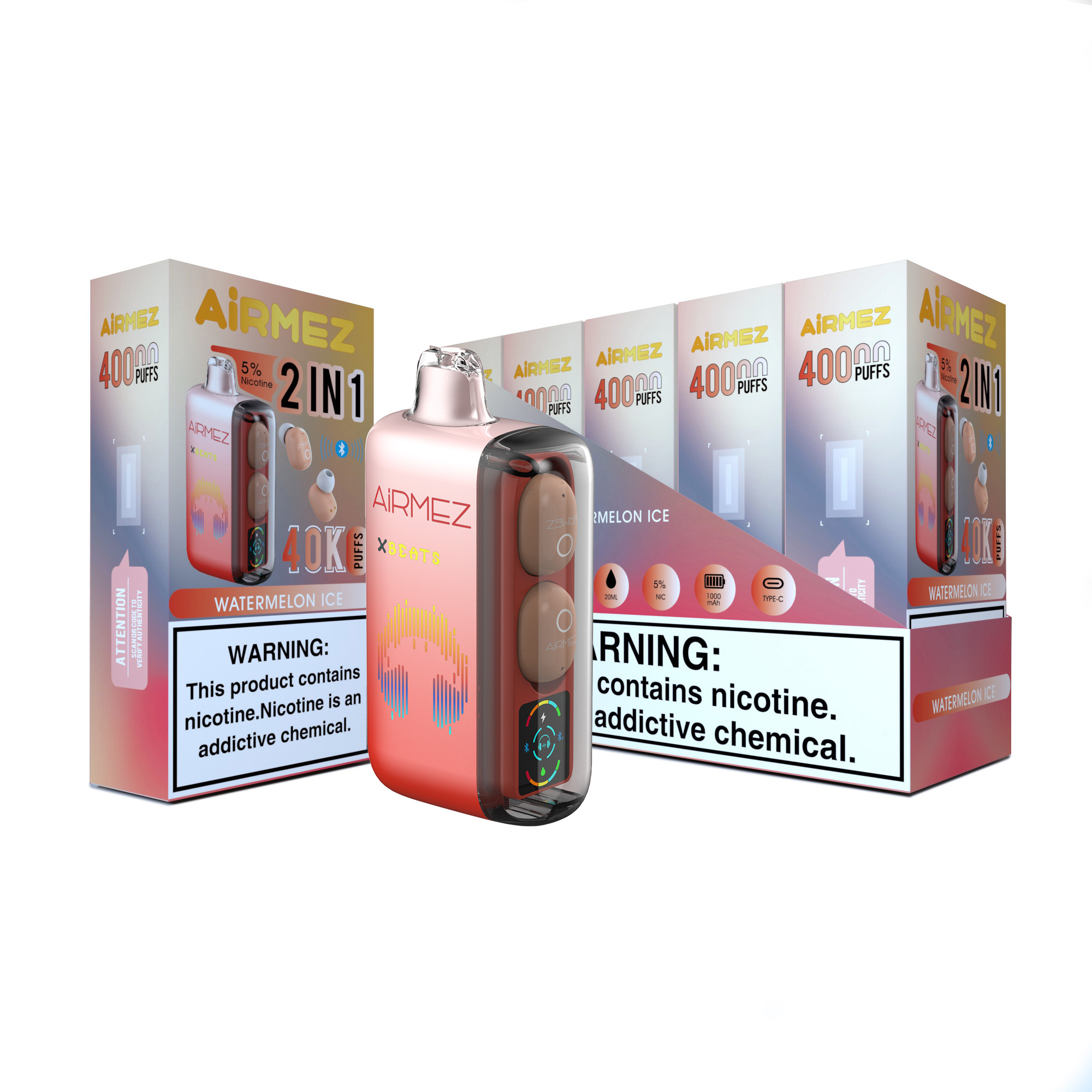 Airmez Xbeat 40000 Puffs | Bluetooth Vape with HiFi Earphones Watermelon Ice