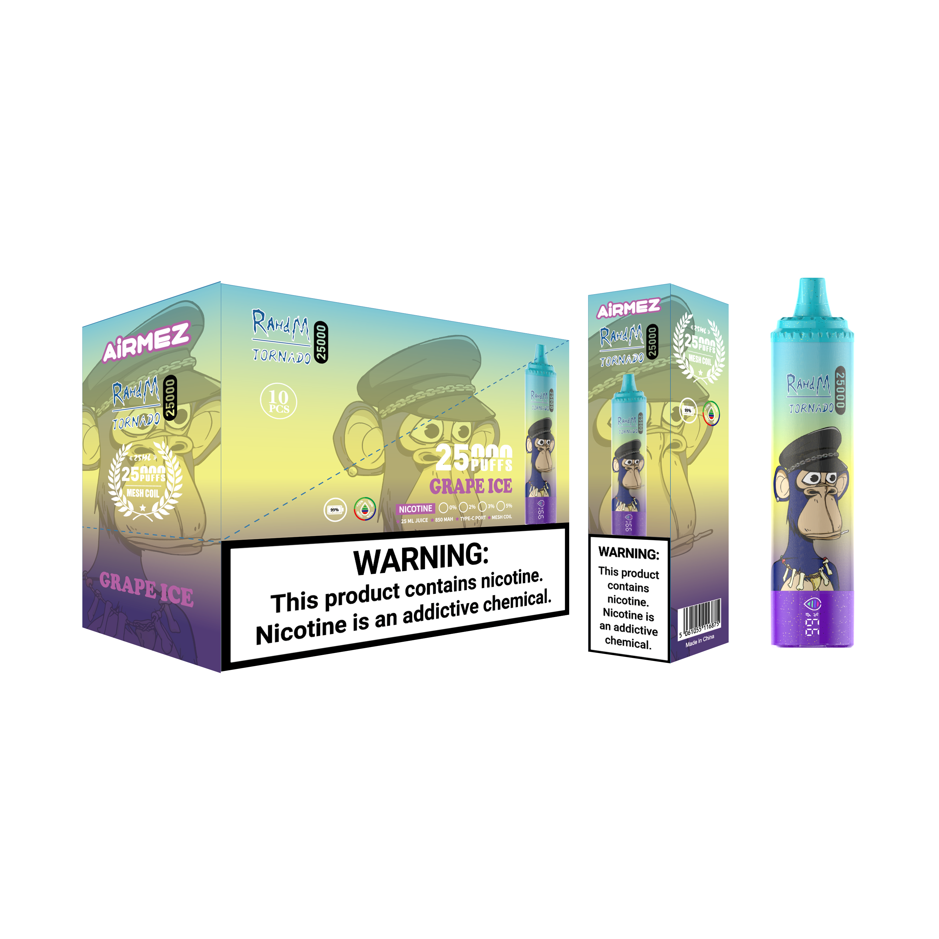 Airmez 25000 Puffs Grape Ice E-Cigarette E-Shisha I Disposable Vape with 20mg Nicotine E Liquid 25K Suction EU Warehouse Fast Shipping