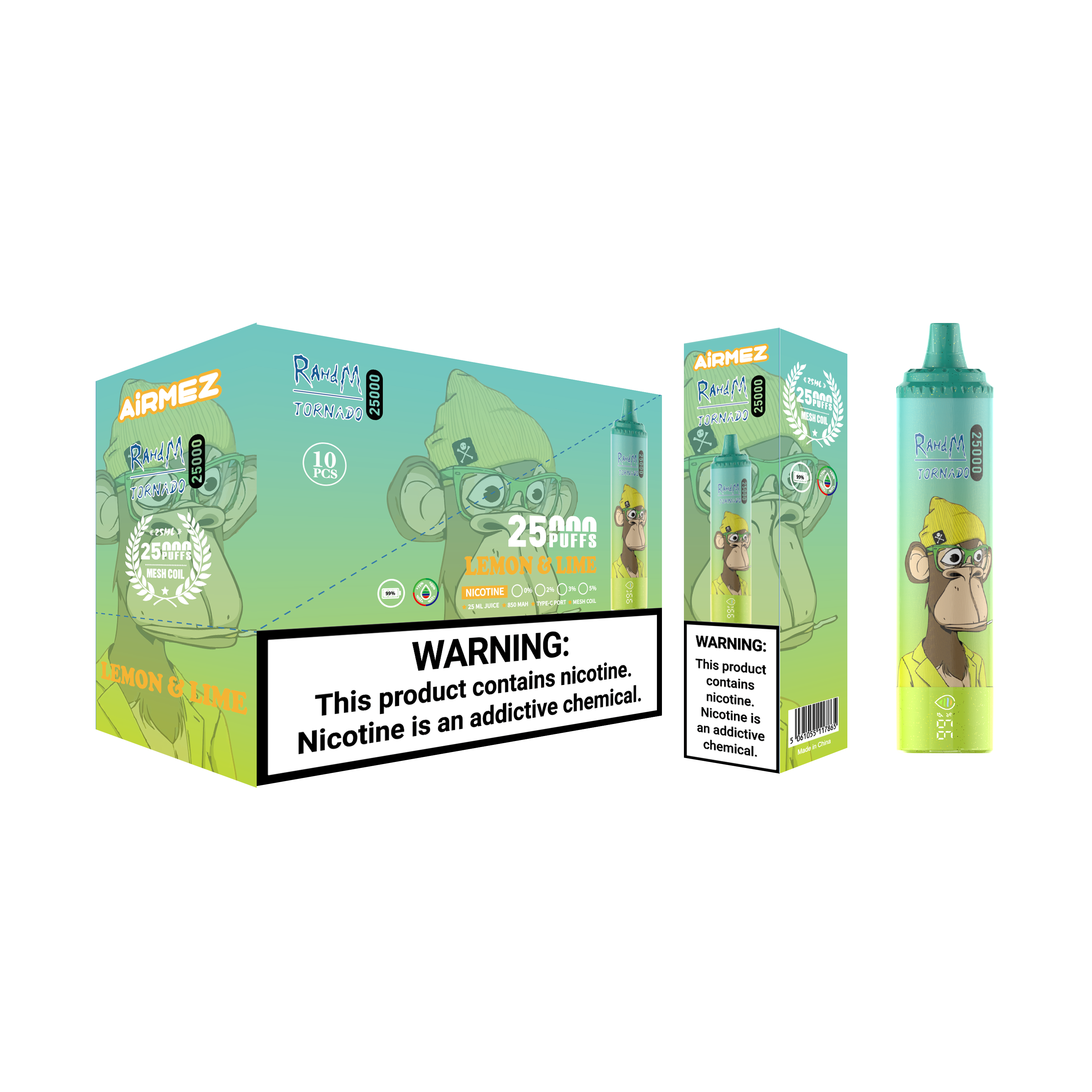 Airmez 25000 Puffs Lemon & Lime E-Cigarette E-Shisha I Disposable Vape with 20mg Nicotine E Liquid 25K Suction EU Warehouse Fast Shipping