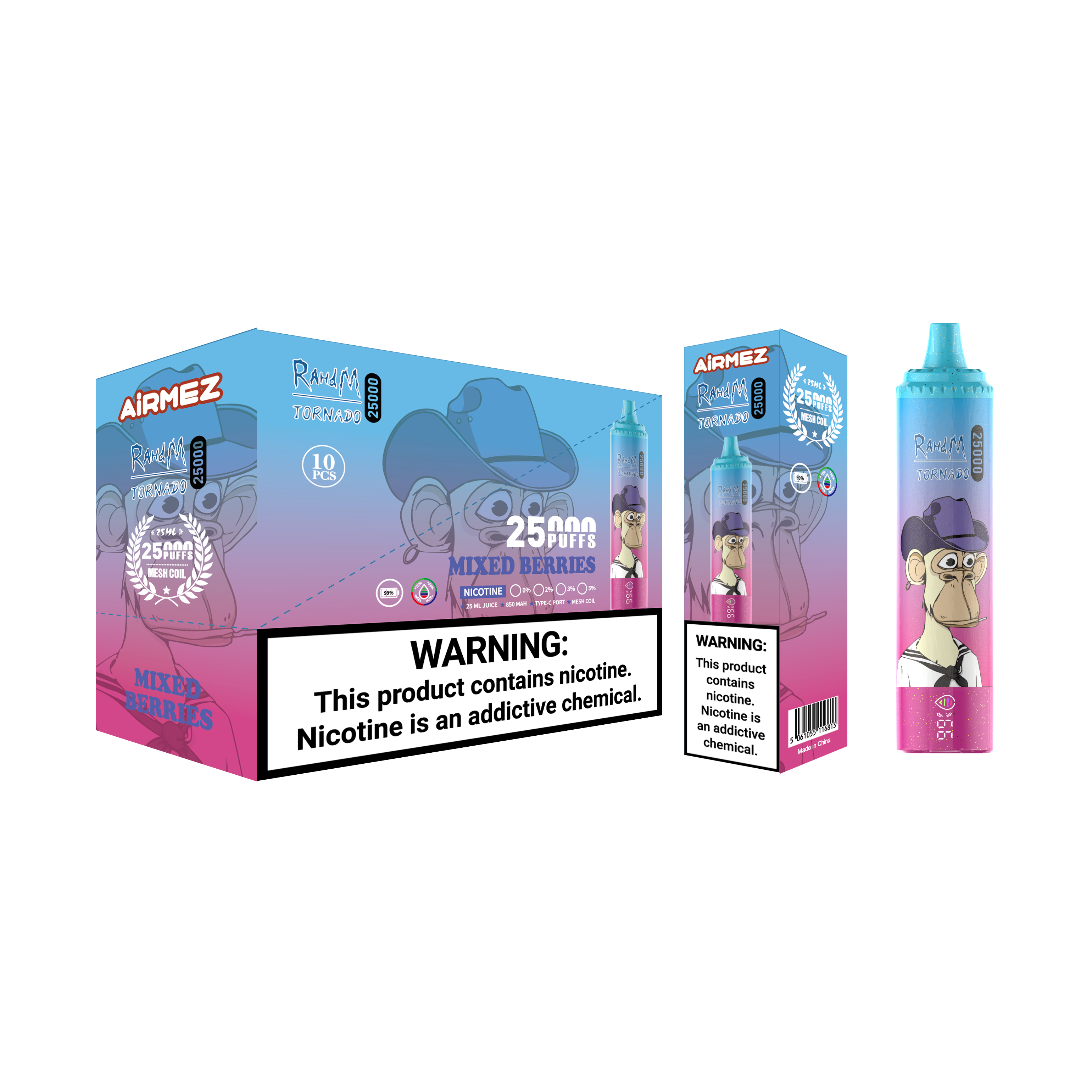 Airmez 25000 Puffs Mixed Berries E-Cigarette E-Shisha I Disposable Vape with 20mg Nicotine E Liquid 25K Suction EU Warehouse Fast Shipping