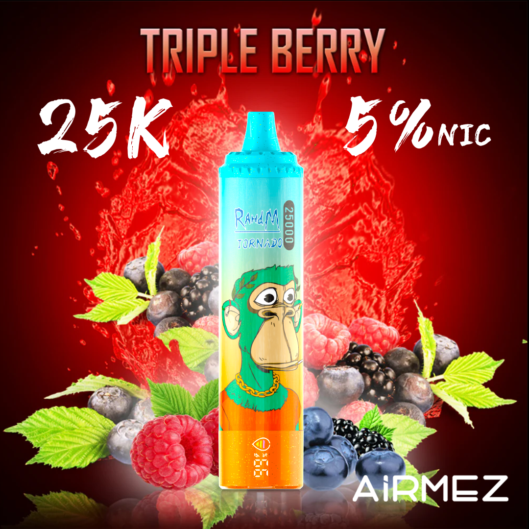 Airmez 25000 Puffs Triple Berry E-Cigarette E-Shisha I Disposable Vape with 20mg Nicotine E Liquid 25K Suction EU Warehouse Fast Shipping