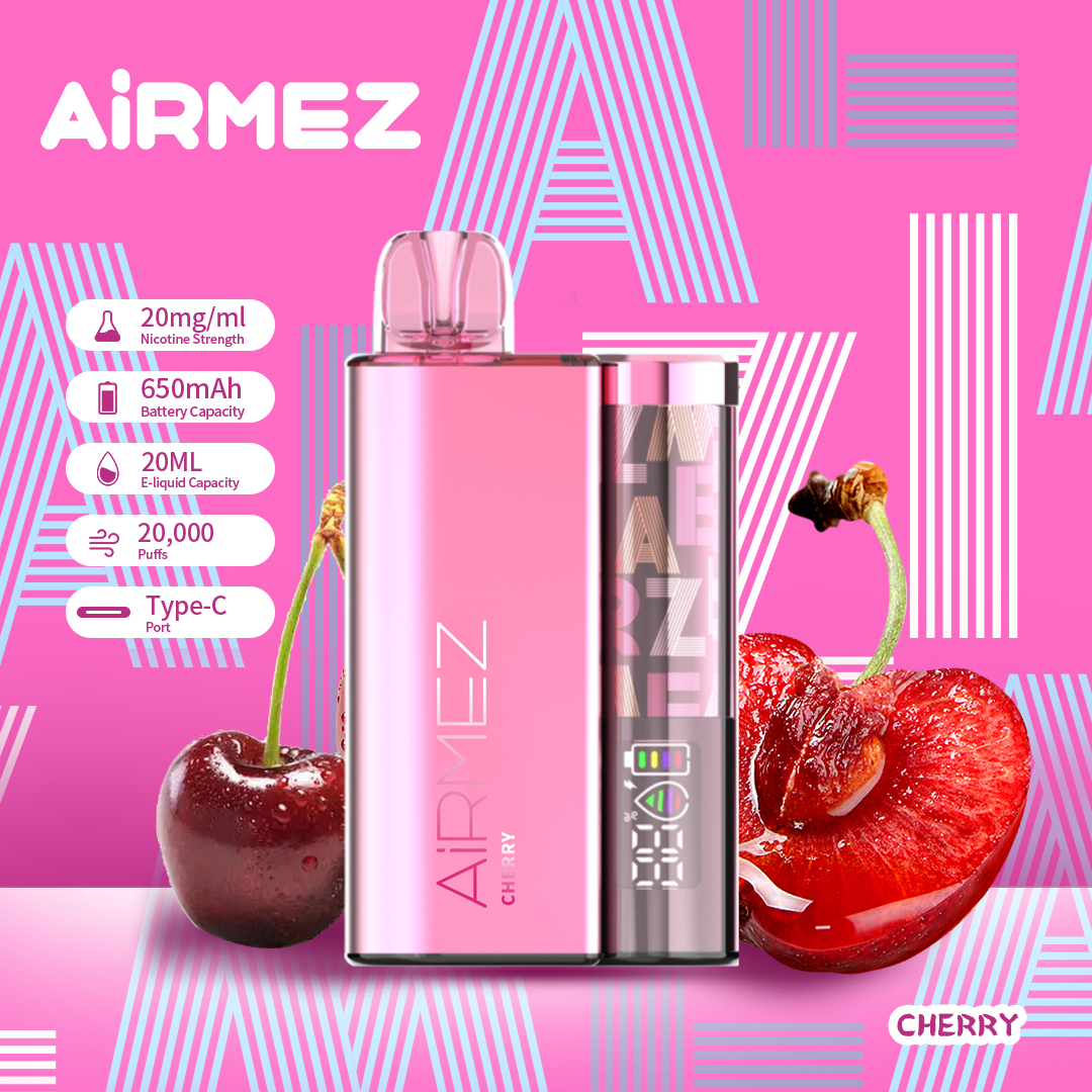 Airmez 20K Puffs Disposable Vape | 20mL E-Liquid | Type-C Rechargeable Mesh Coil E-Shisha Ship to AU Cherry