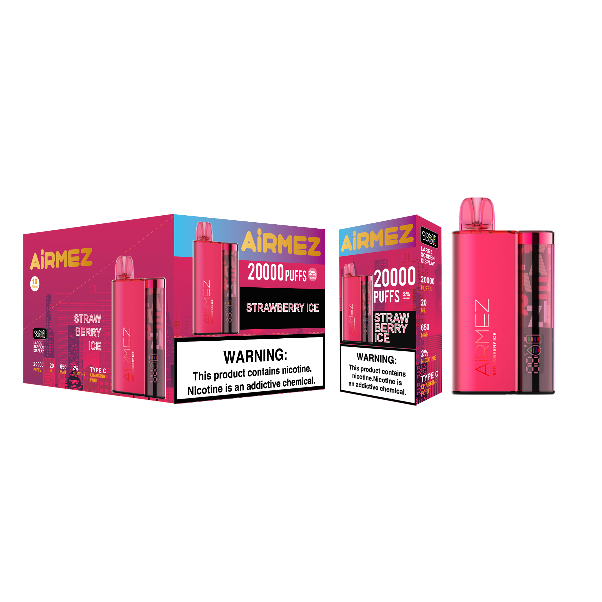 Airmez 20K Puffs Disposable Vape | 20mL E-Liquid | Type-C Rechargeable Mesh Coil E-Shisha Ship to AU Cherry