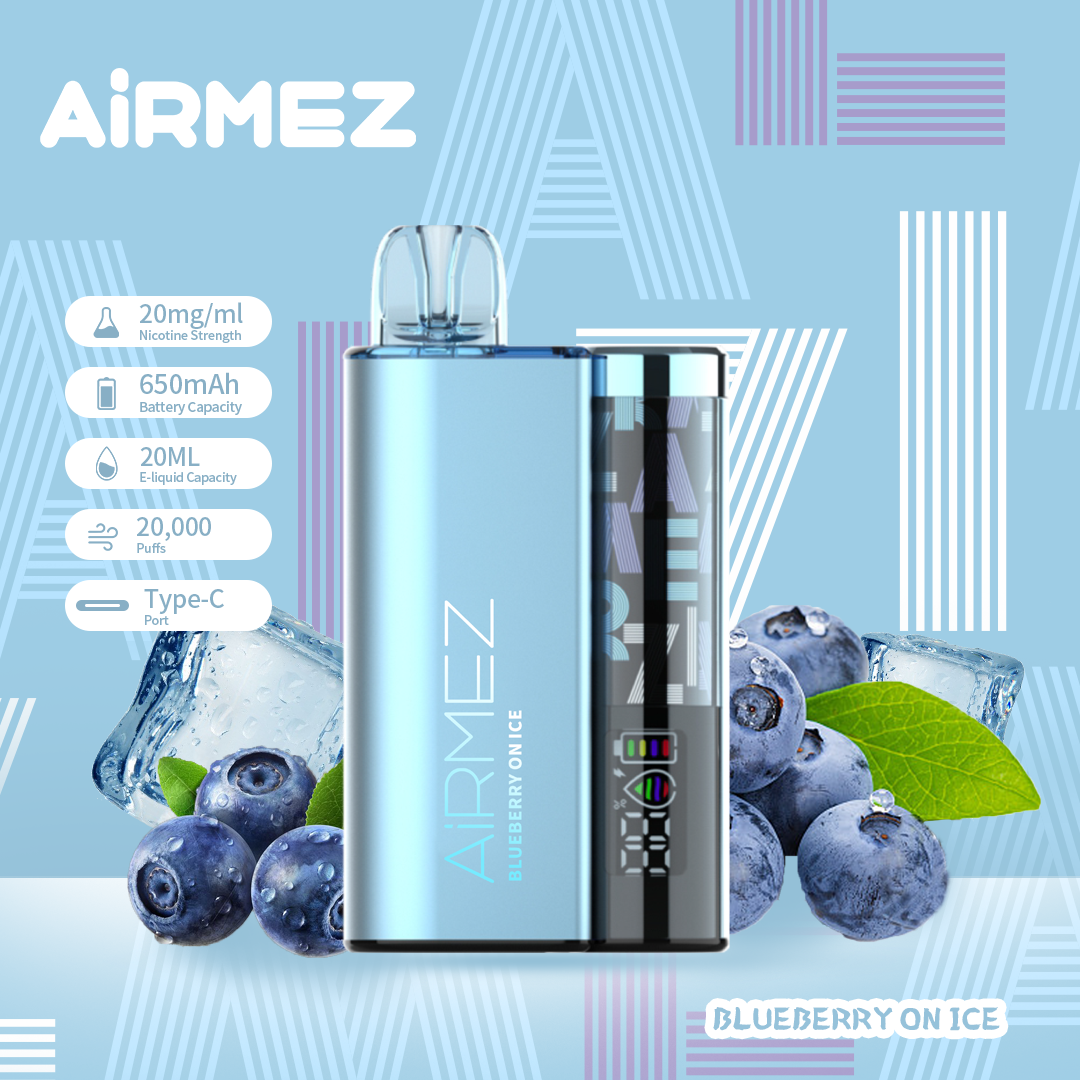 Airmez 20K Puffs Disposable Vape | 20mL E-Liquid | Type-C Rechargeable Mesh Coil E-Shisha Ship to AU Blueberry On Ice