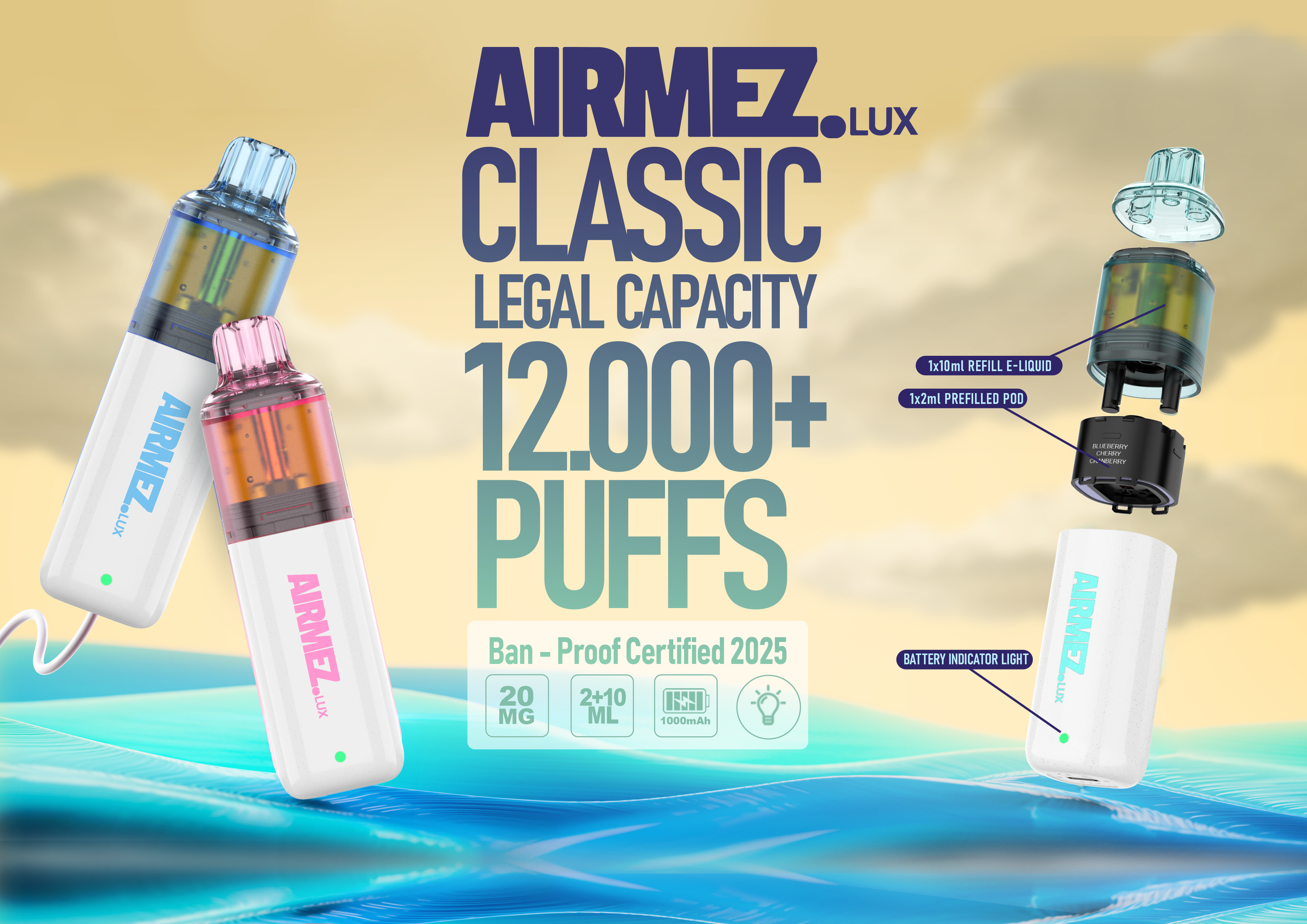 Airmez Lux 12000 Puffs Wholesale – UK Domestic Shipping | Refillable Vape Pod System