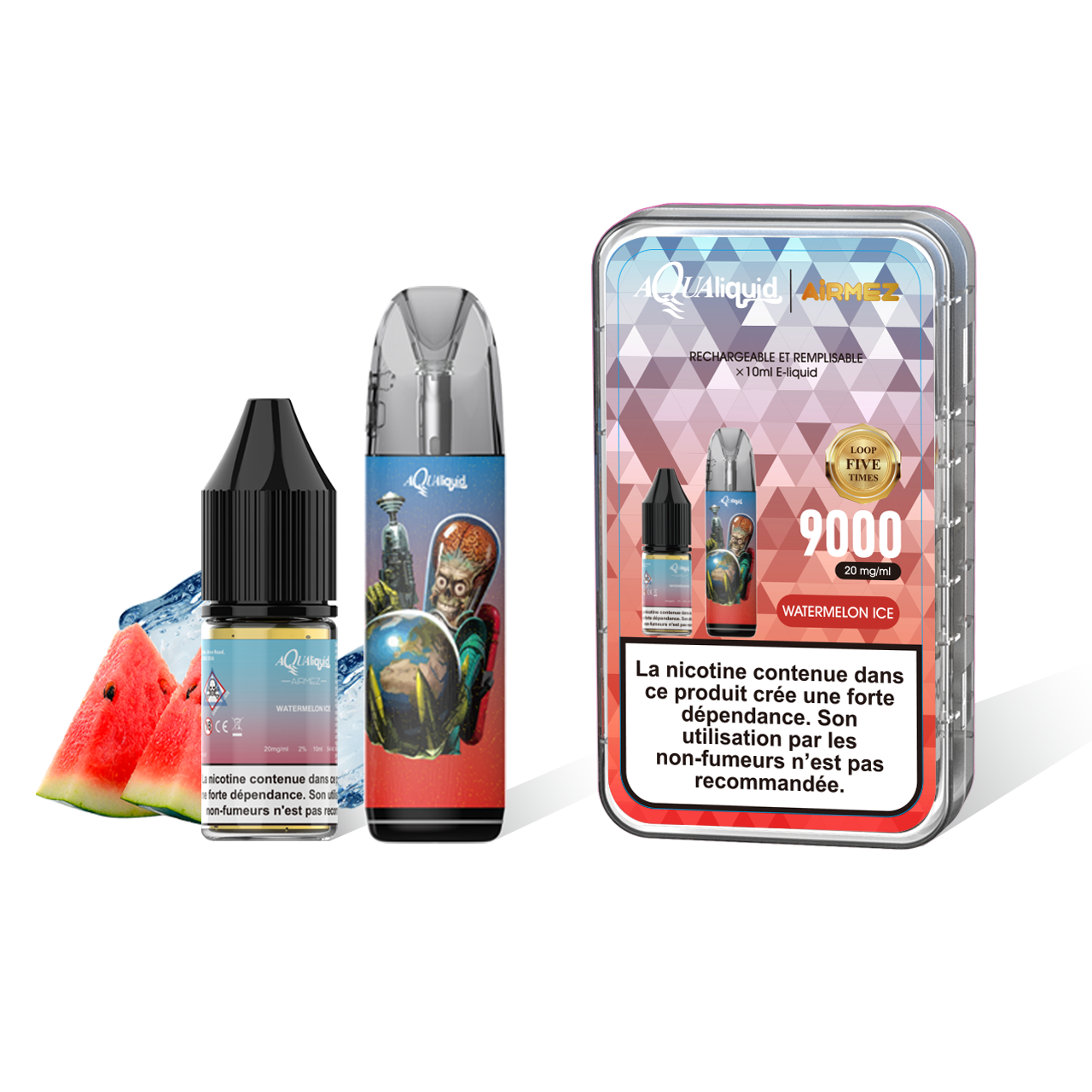 Airmez AQUA LIQUID 9000 Puffs Rechargeable and Refillable Disposable Vape Pod System (Only Wholesale)