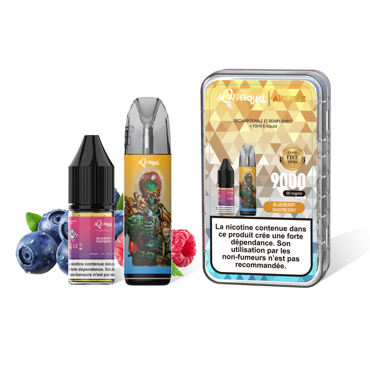 Airmez AQUA LIQUID 9000 Puffs Rechargeable and Refillable Disposable Vape Pod System (Only Wholesale)