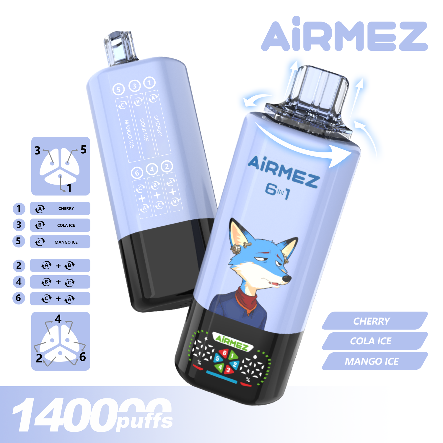 Airmez Fox 6in1 140000 Puffs Cherry / Cola Ice / Mango Ice