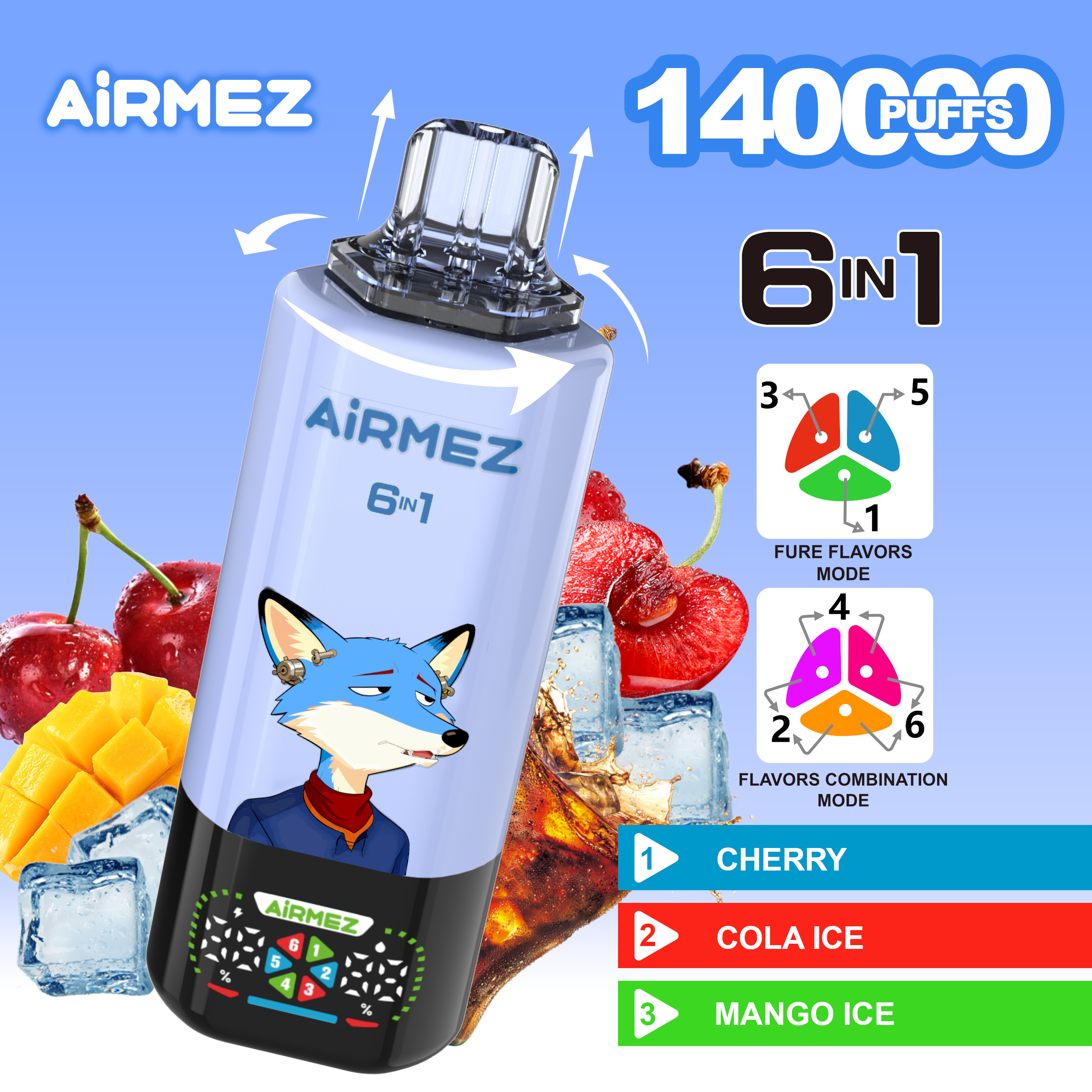 Airmez Fox 6in1 140000 Puffs Cherry / Cola Ice / Mango Ice