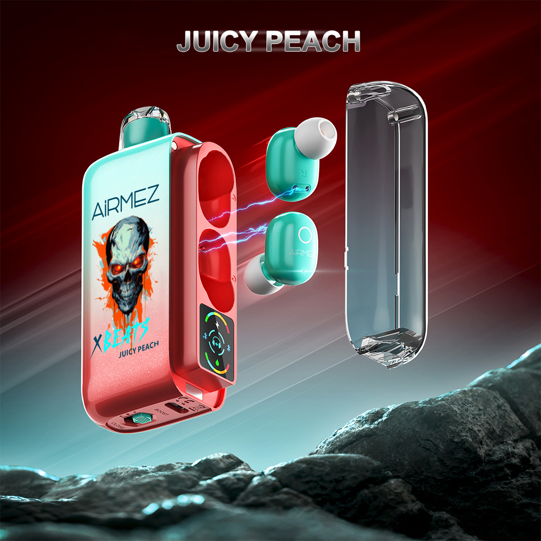 Airmez XBeats 40,000 Puffs Disposable Vape 20mL E-Liquid 2in1 Smart Earphone Vapes HiFi Music Disposable Vape 40K Puffs With Nicotine AU Stock (Juicy Peach)