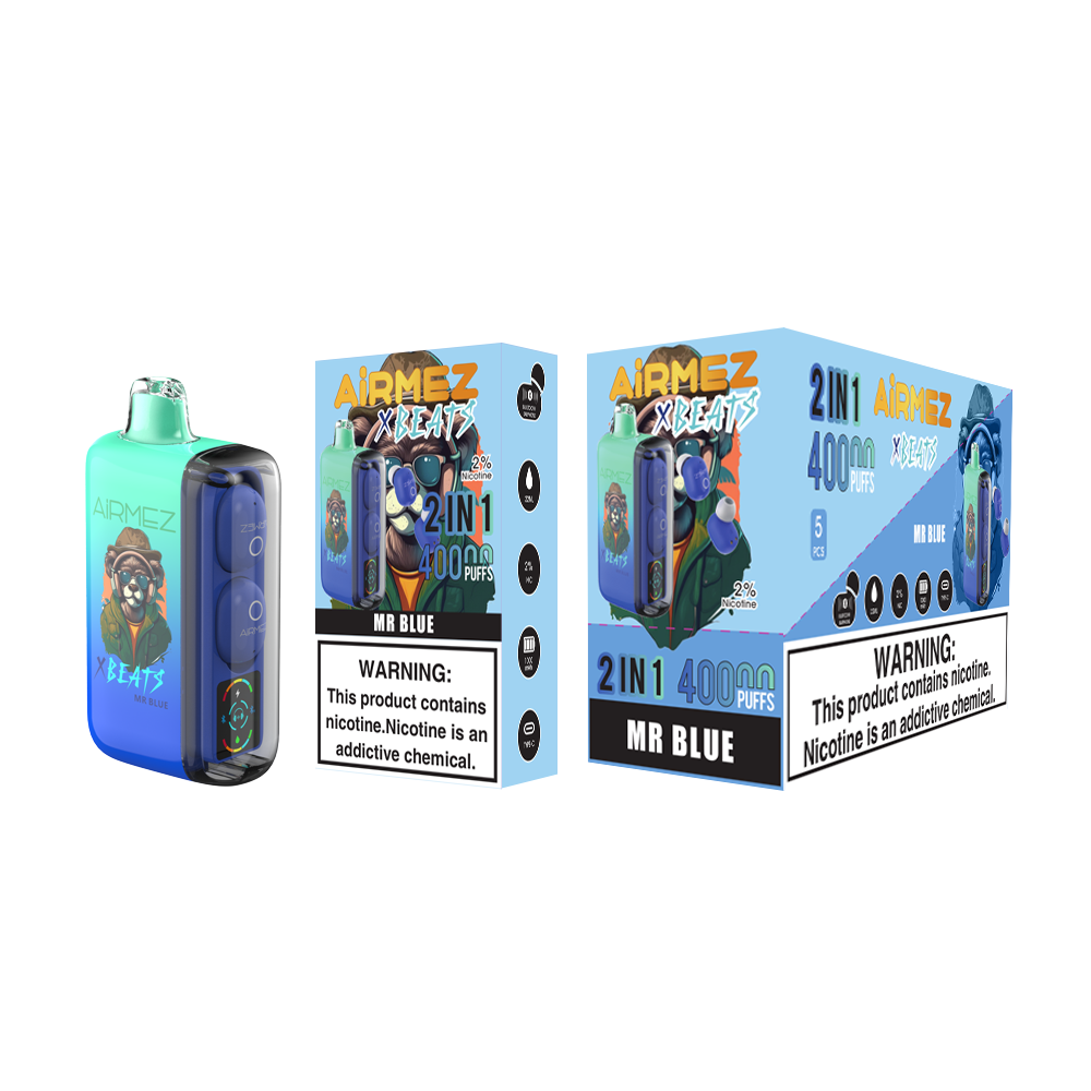Airmez XBeats 40,000 Puffs Disposable Vape 20mL E-Liquid 2in1 Smart Earphone Vapes HiFi Music Disposable Vape 40K Puffs With Nicotine AU Stock (Mr Blue)