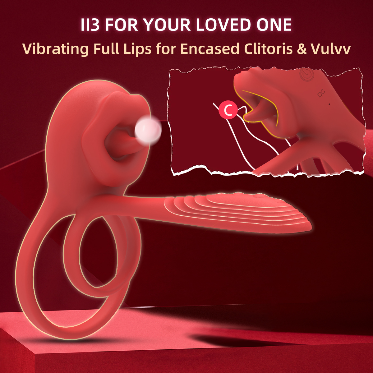 Tongue Licking Dual-Loop Cock Ring Vibrator with APP Control