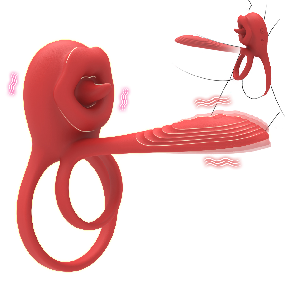Tongue Licking Dual-Loop Cock Ring Vibrator with APP Control