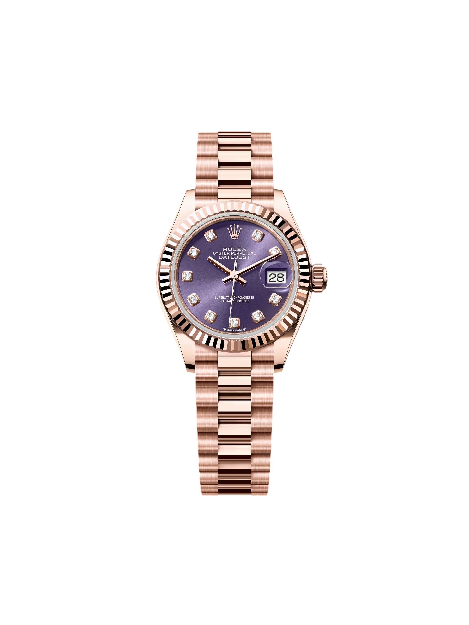 【Super Clone】ROLEX Lady-Datejust 28mm 279175 Aubergine Diamond-Set Dial President Everose Gold