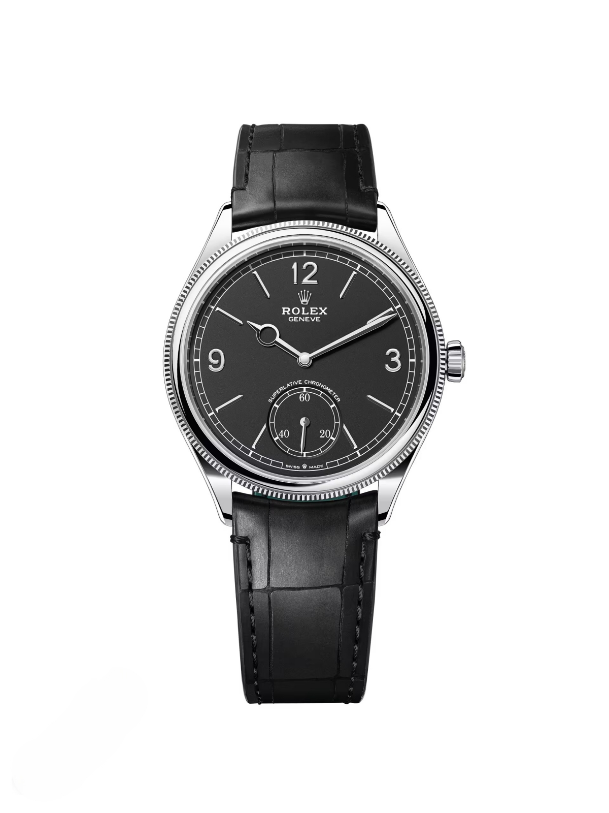 【Super Clone】ROLEX 1908 White Gold Black Dial Black Alligator Strap - 52509-0002