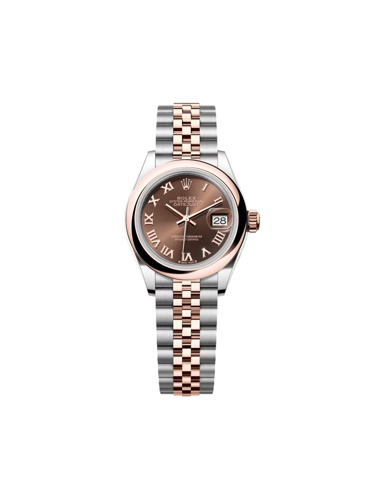 【Super Clone】ROLEX Lady-Datejust 28mm  279161 Chocolate Roman Dial, Two Tone Stainless Steel & 18K Rose Gold Oyster Bracelet Women's Watch