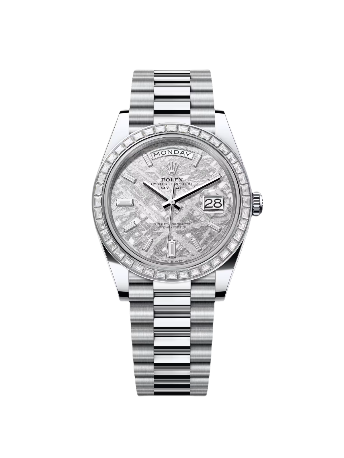 【Super Clone】ROLEX Day-Date 40mm 228396TBR-0027 Meteoriate Baguette Diamond Dial and Bezel Watch