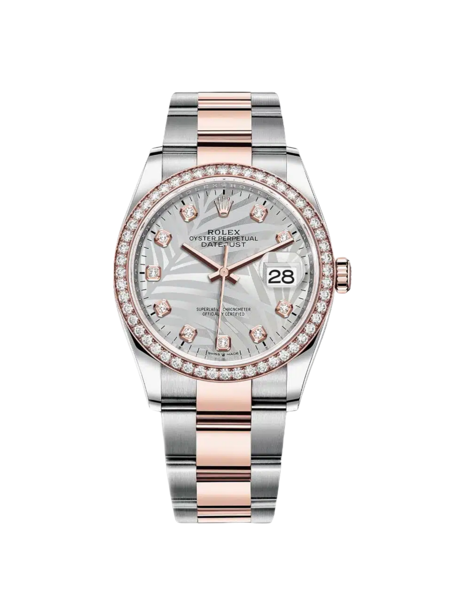 【Super Clone】ROLEX  Datejust 36mm 126281 Silver Palm Motif Diamond Dial Oyster Bracelet