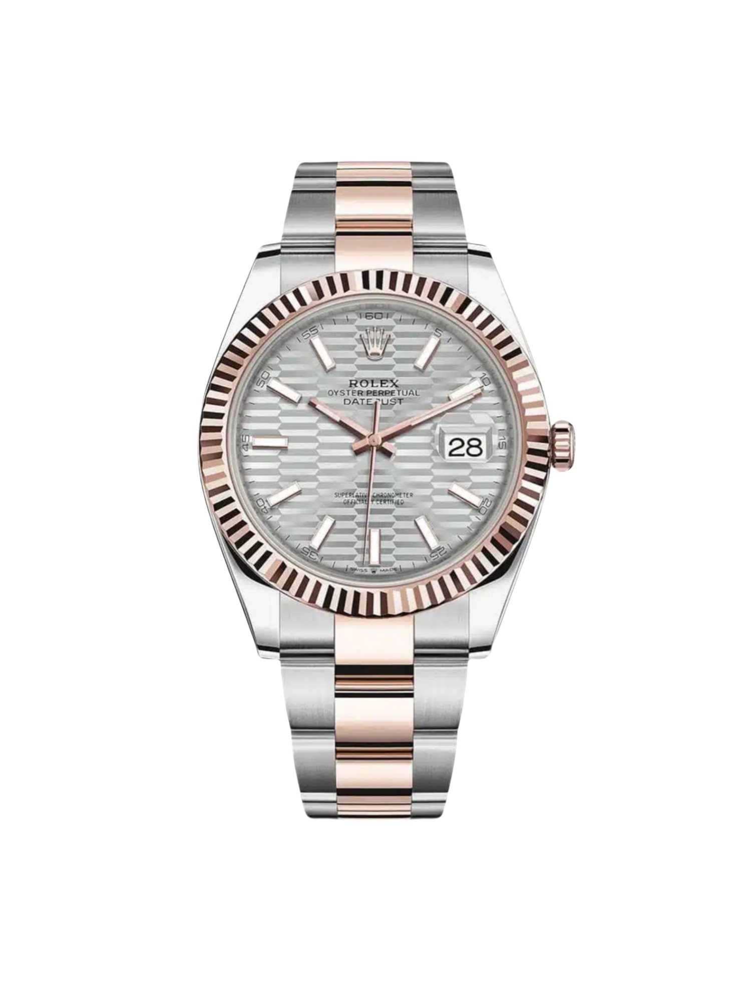 【Super Clone】ROLEX Datejust 41mm 126331 Silver Fluted Motif Dial Two Tone Stainless Steel & 18K Rose Gold Jubilee Bracelet Men's Watch