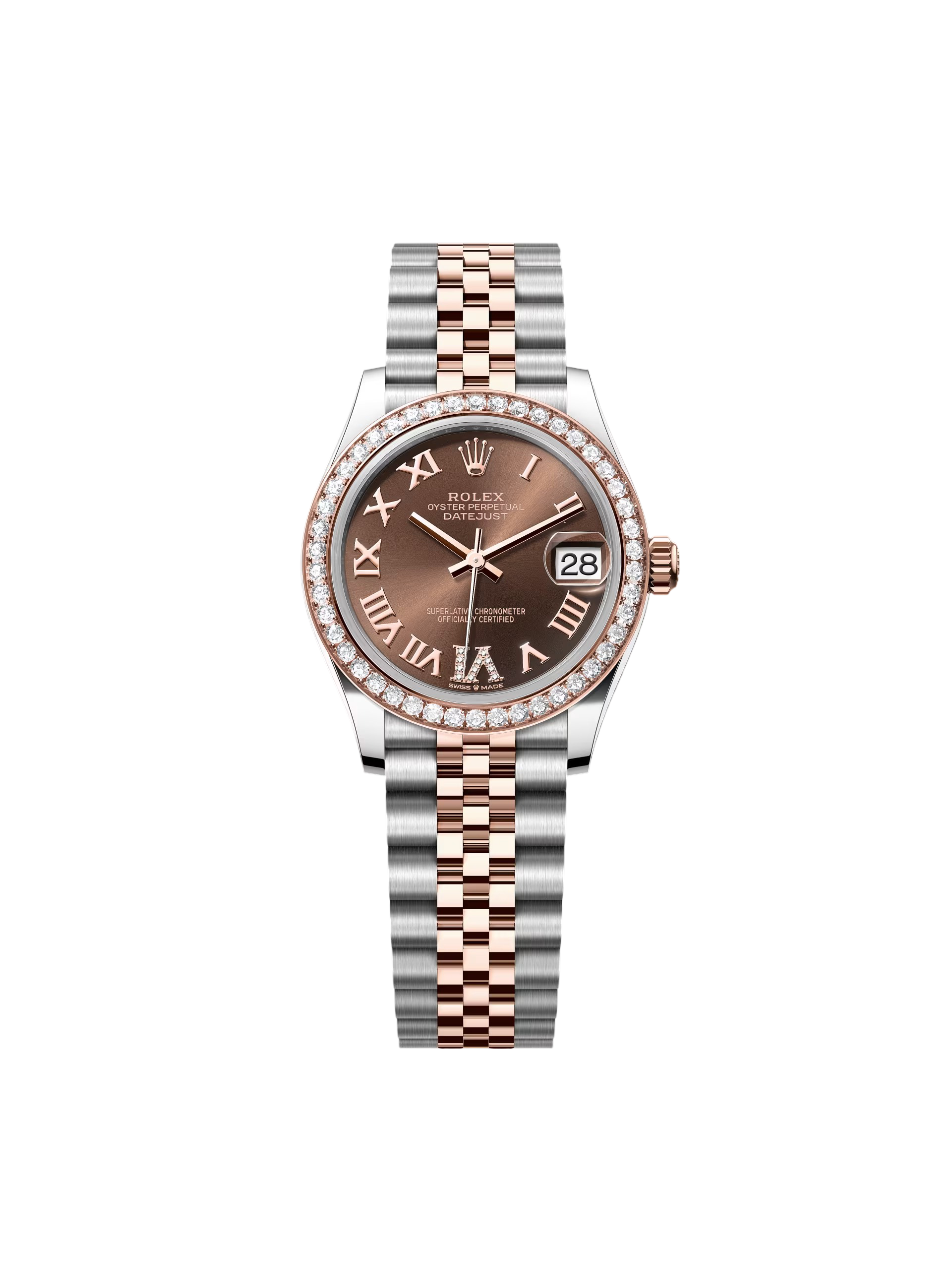 【Super Clone】ROLEX  Datejust m278381-0005/0006 Chocolate Roman Diamond 31mm Dial Diamond-Set Bezel and Oyster Bracelet Watch