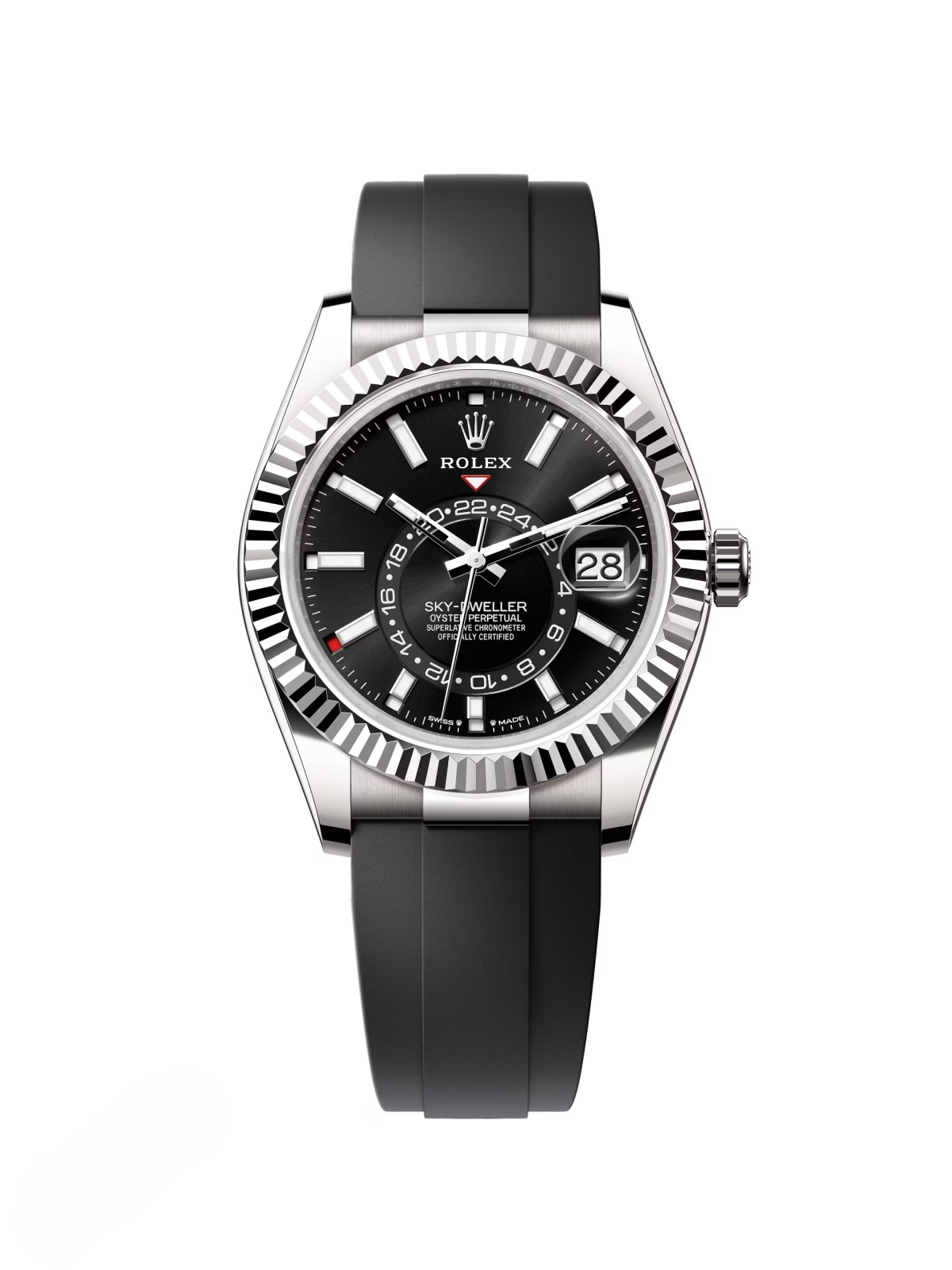 【Super Clone】ROLEX  Sky-Dweller 42mm White Gold Black Dial Oysterflex - 336239