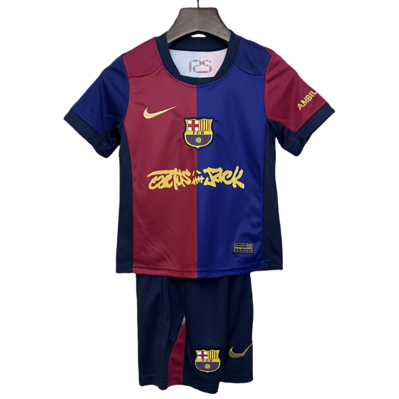 Kids Barcelona X Travis Scott Home Soccer Kits 24-25