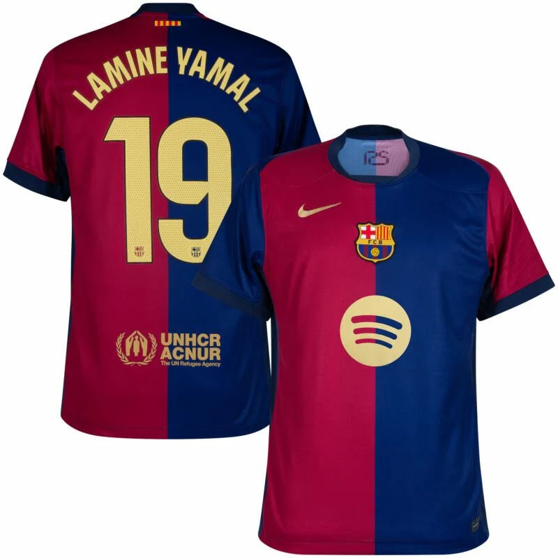 Barcelona Home Lamine Yamal 19 Shirt (La Liga) 2024-2025 player Version Size S-4XL