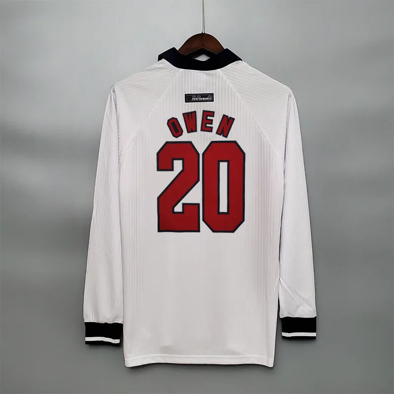 1998 England World Cup Home Retro Jersey Long Sleeve #7 BACKHAM #20 OWEN
