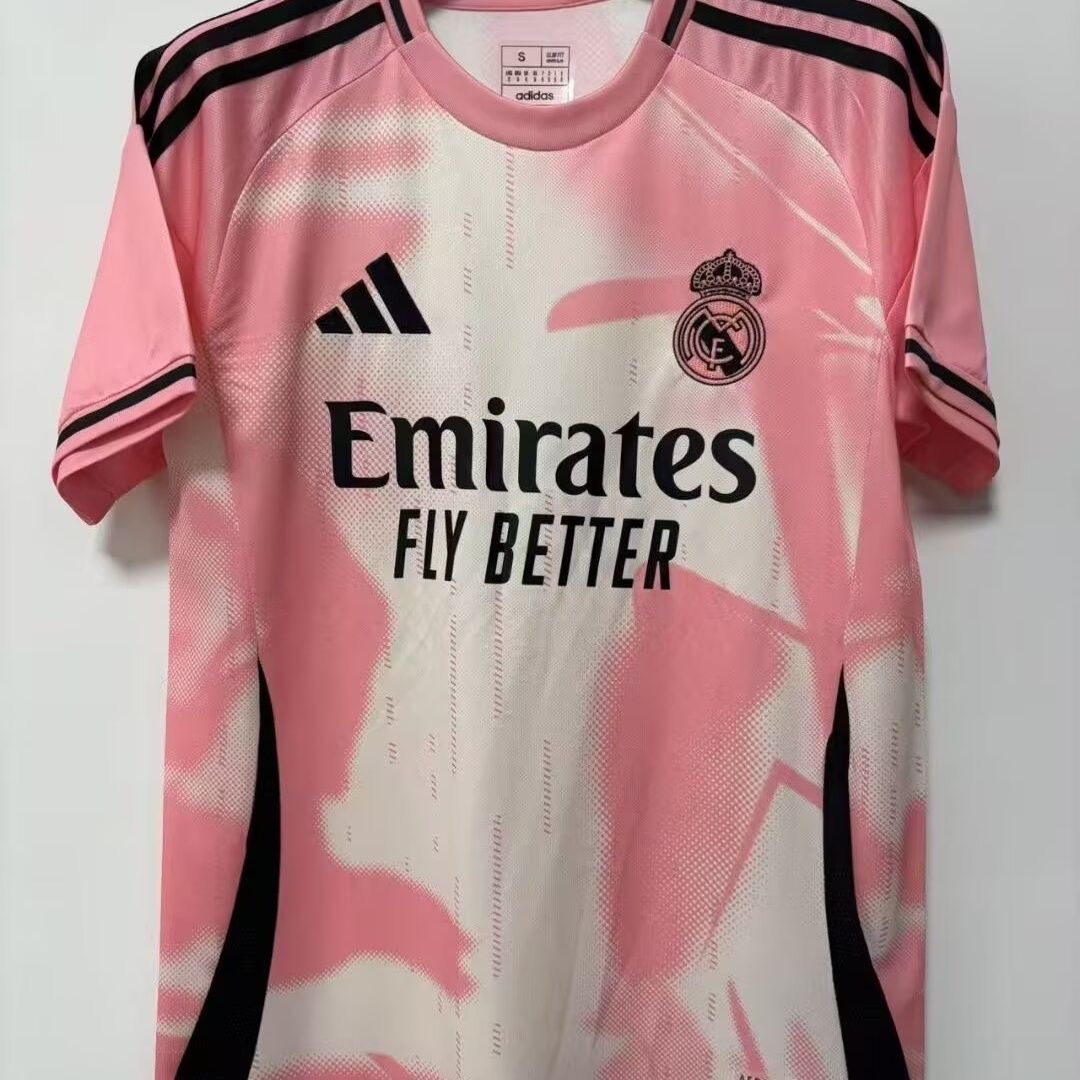 Real Madrid 24-25 pink pre match training uniform football jersey-Fan