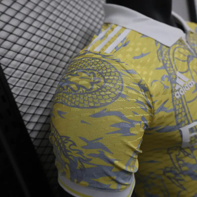 2025-26 Real Madrid Men's Polo Shirt Dragon Pattern Yellow Jersey
