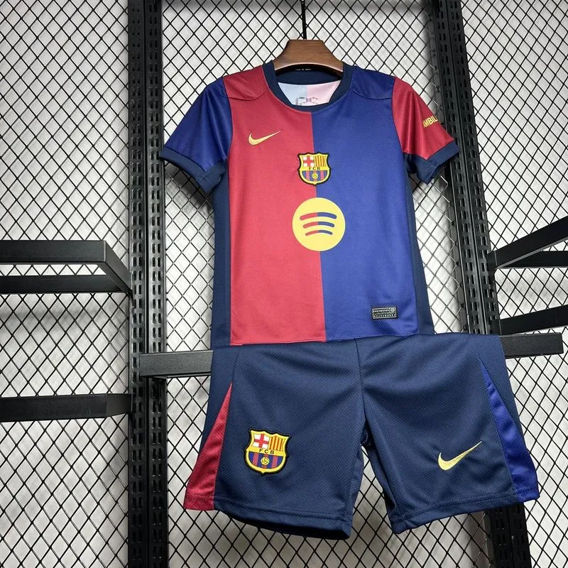 24-25 Barcelona Home Kids Kit Soccer Jersey+Shorts