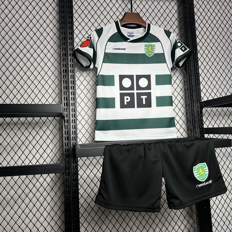 Sporting 01-03 Lisbon Home Retro Kid Kits Youth Apparels Football Jersey