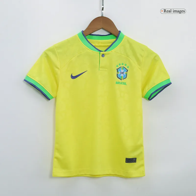 Brazil Kids Soccer Jersey Home Kit(Jersey+Shorts) World Cup 2022