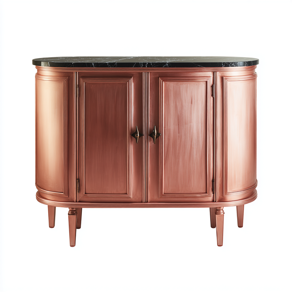 Commode ovale en bois avec plateau en marbre