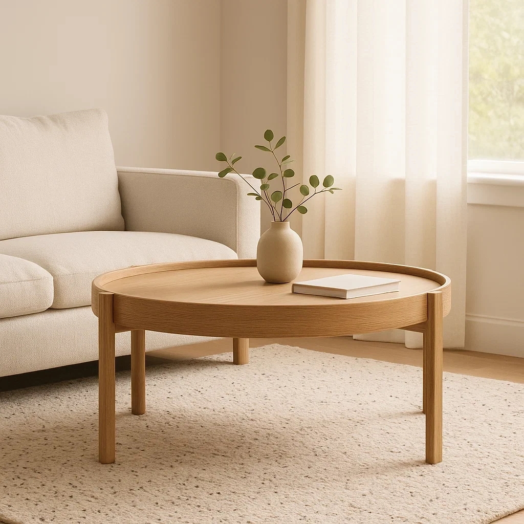 Table basse ronde en chêne massif style scandinave