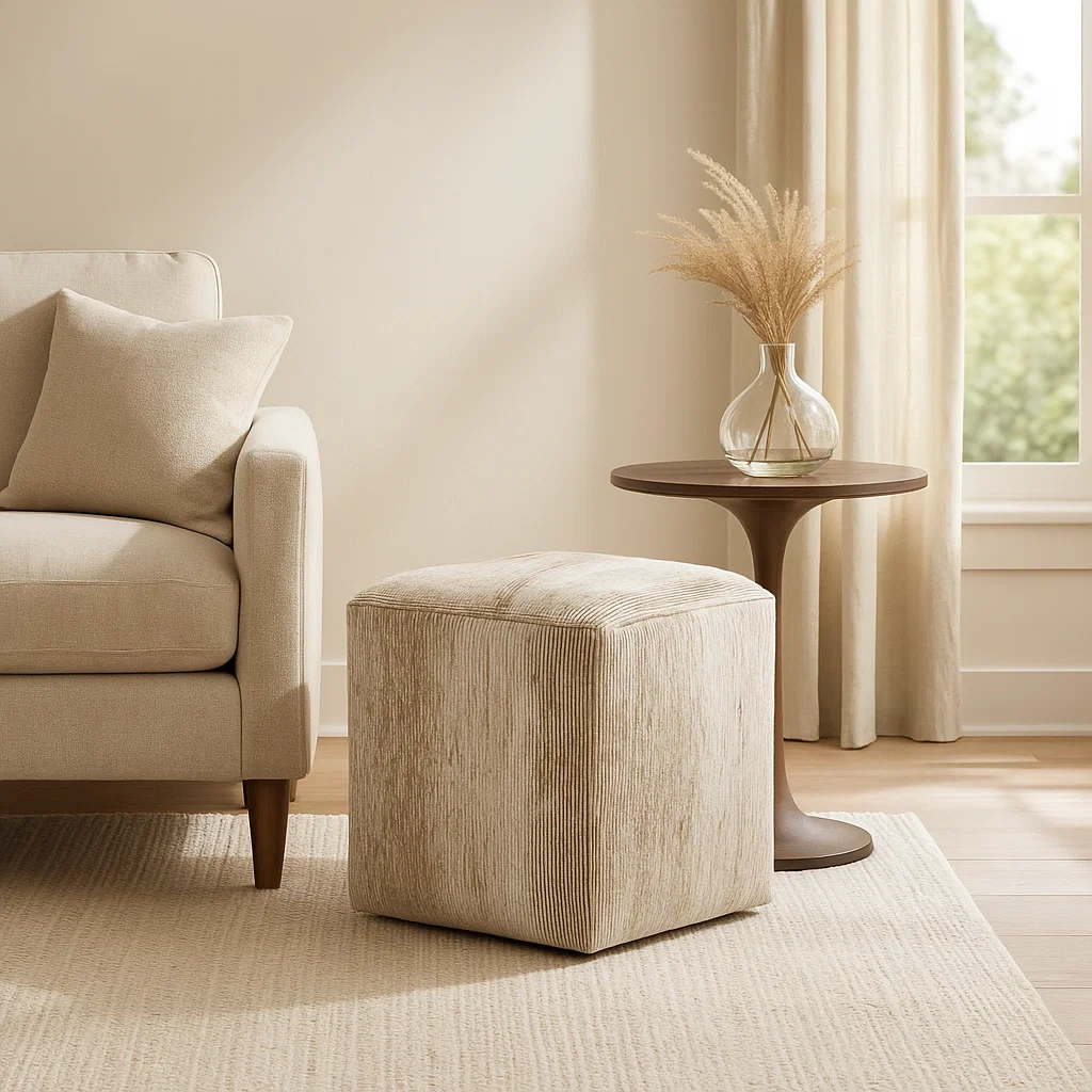 Tabouret hexagonal en tissu chenille moderne