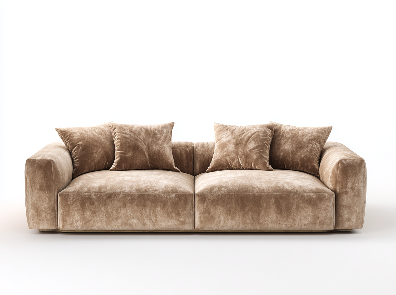 Canapé en velours luxueux avec accoudoirs profonds