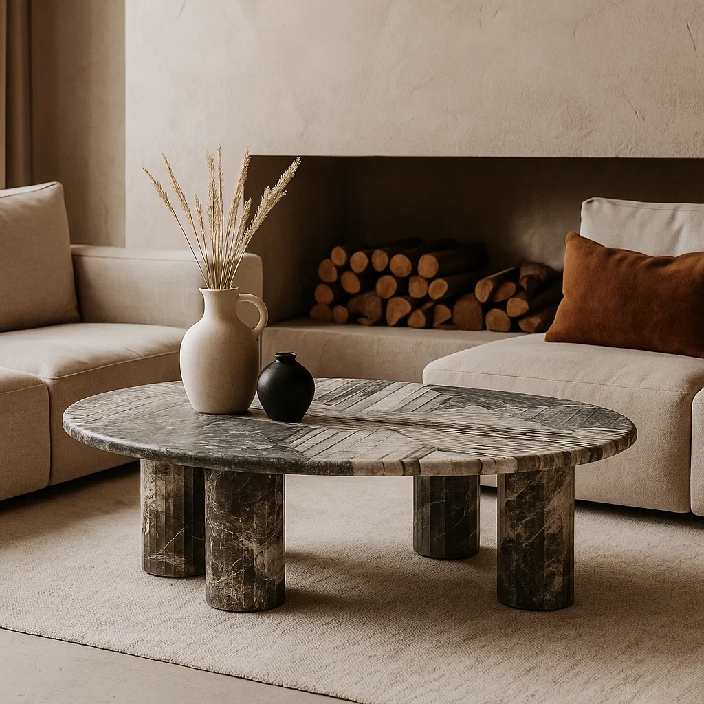 Table basse ovale en marbre gris