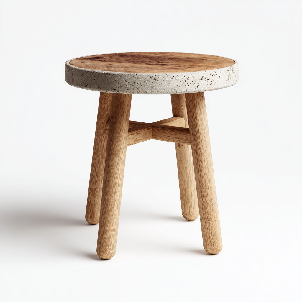 Table d’appoint ronde en bois et béton