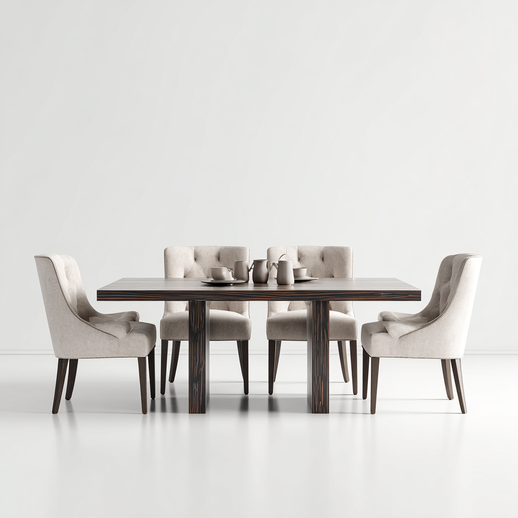 Ensemble salle à manger moderne avec table rectangulaire et 4 chaises capitonnées