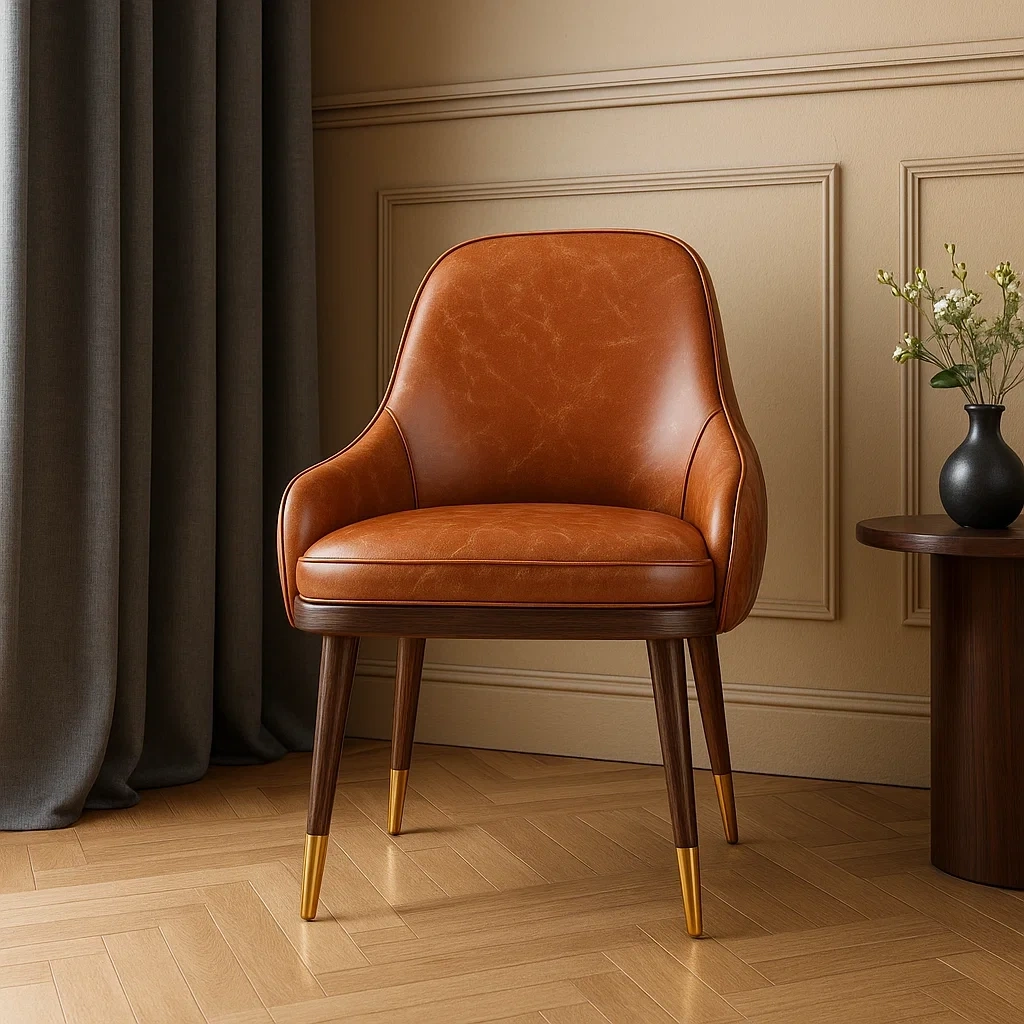 chaise de salle à manger moderne en cuir avec pieds en bois