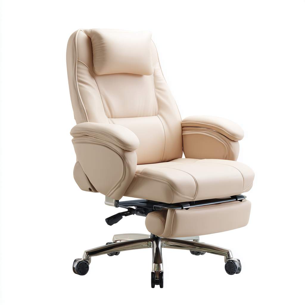 Fauteuil de bureau ergonomique en cuir avec repose-pieds