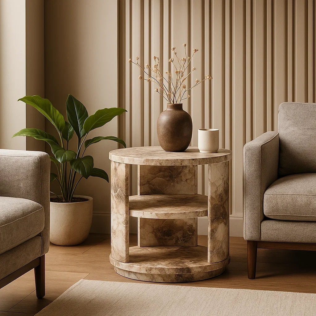 Table d’appoint ronde moderne en marbre avec deux étagères