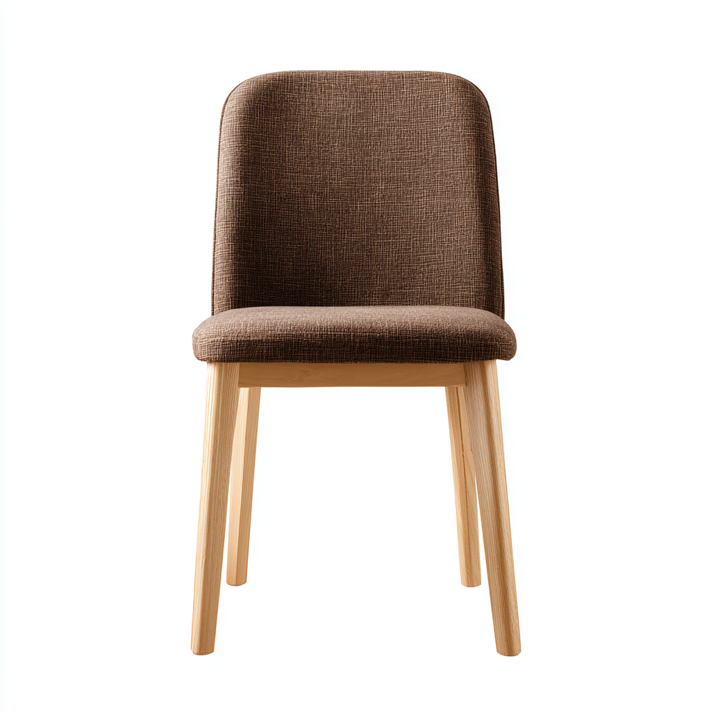 Chaise de salle à manger en bois clair avec assise rembourrée en tissu marron