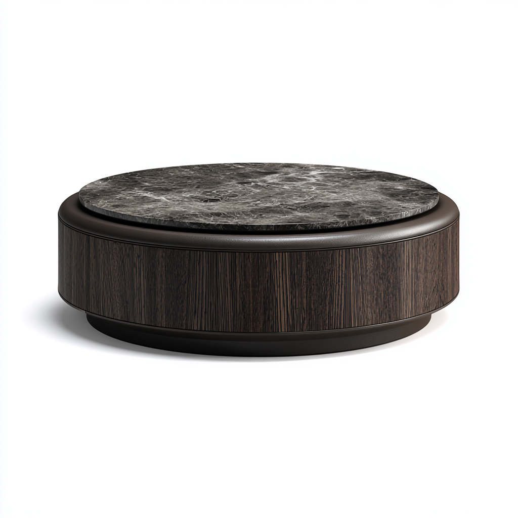 Table basse ronde en marbre et bois moderne