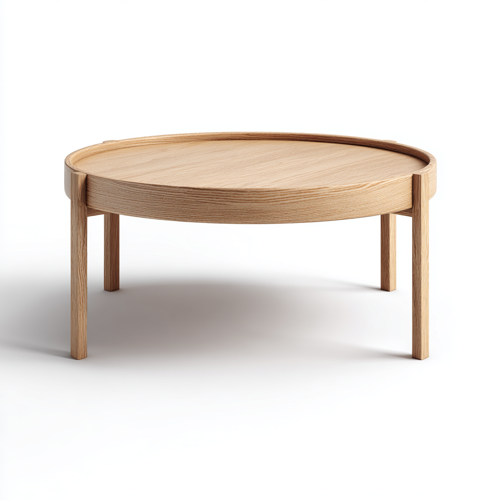 Table basse ronde en chêne massif style scandinave