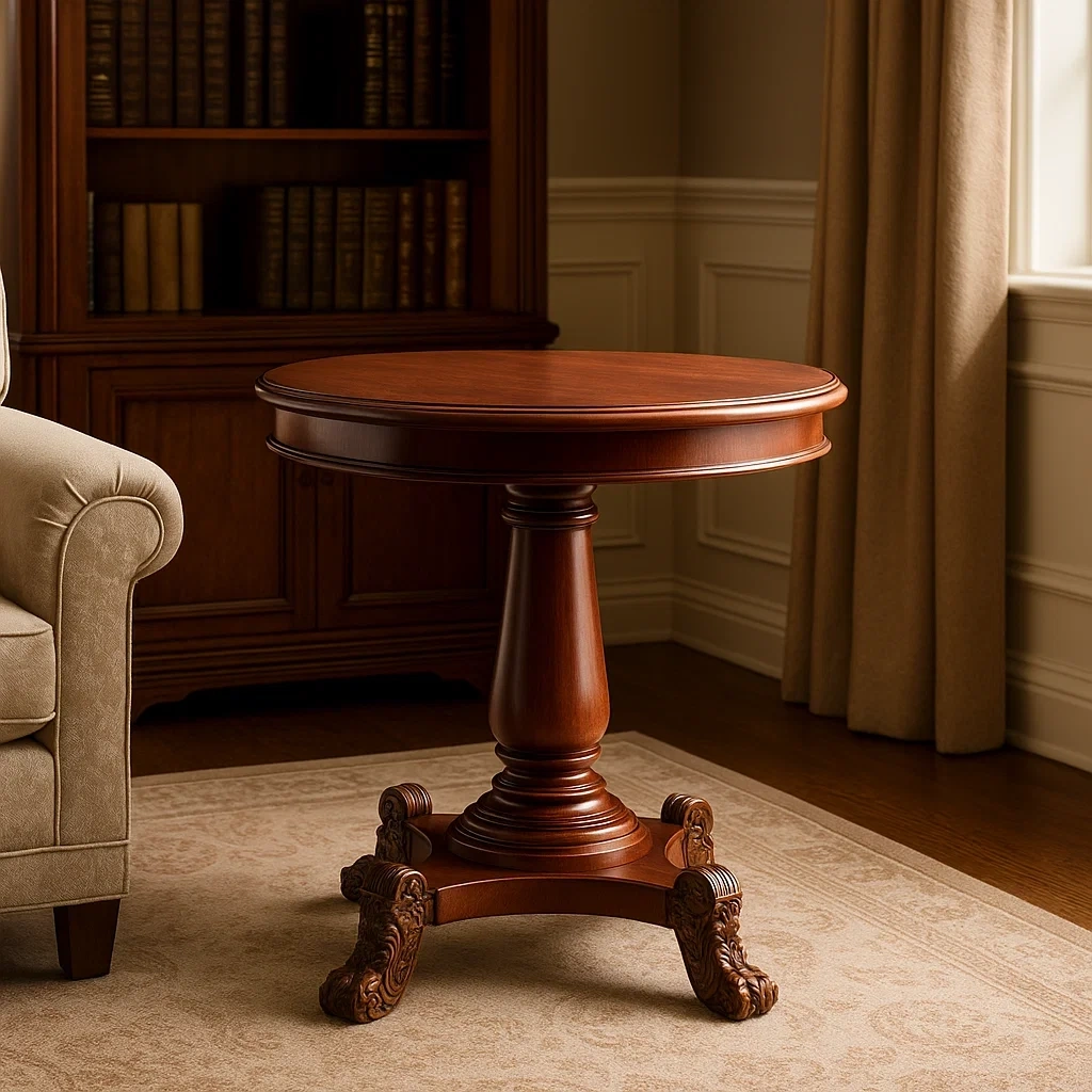 Table dappoint ronde en acajou sculpté