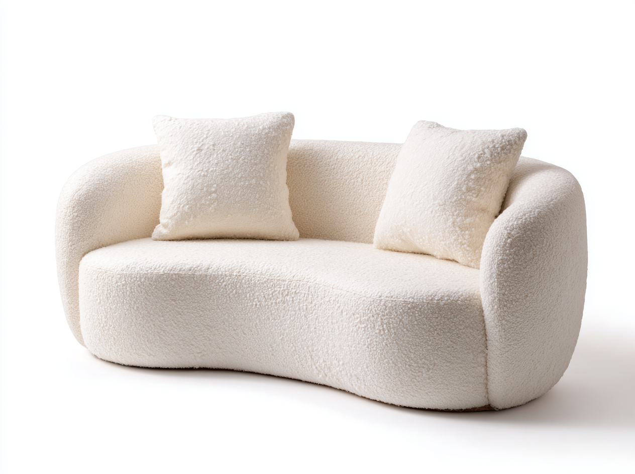 Canapé incurvé avec deux coussins blancs