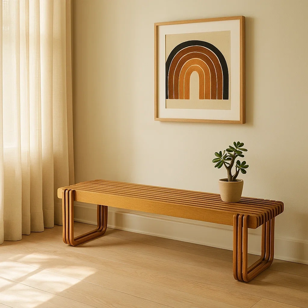 Banc moderne en bois à lattes