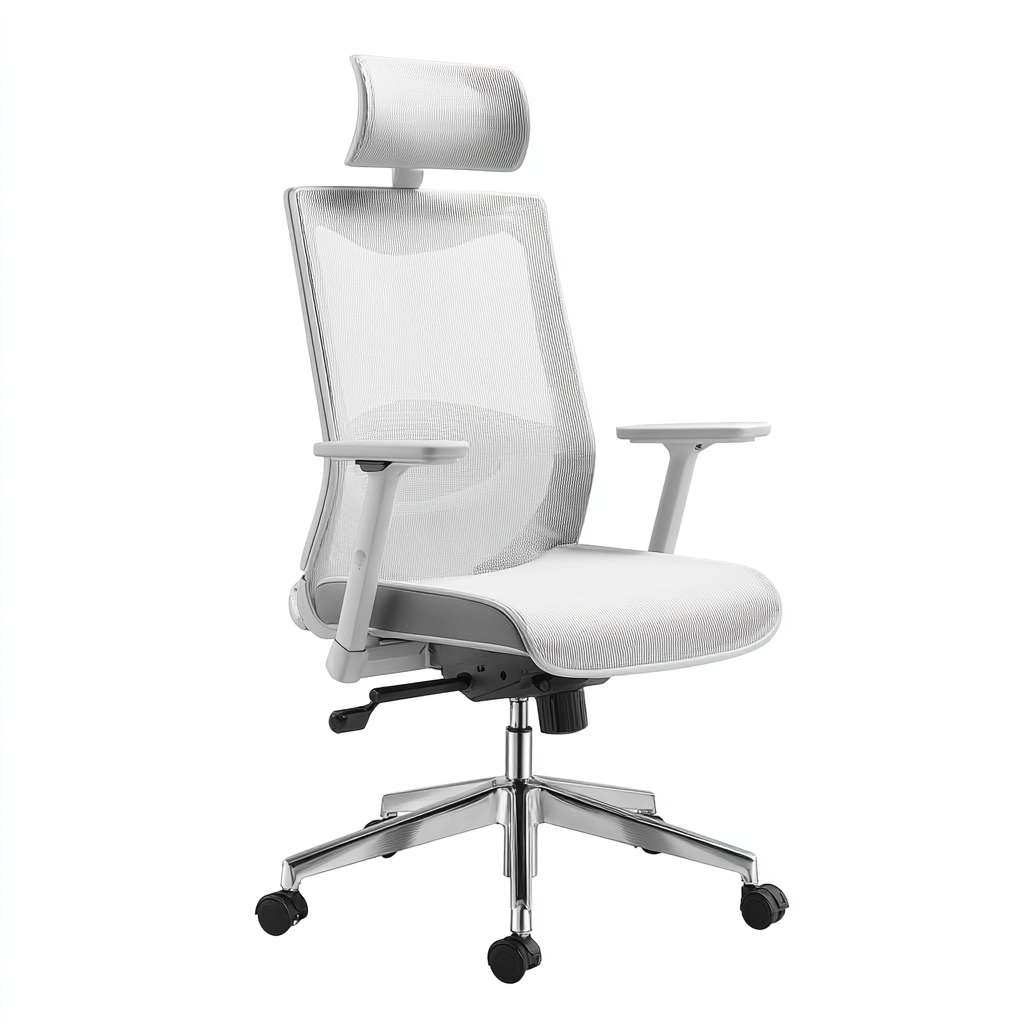 Chaise longue de bureau ergonomique en maille blanche avec appui-tête réglable
